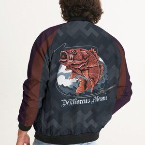 Men's Full Zip Graphic Fish Print Bomber Jacket XL Gift for Fishermen Jacket